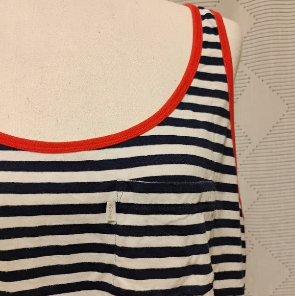 Levi's Women's Striped Sleeveless Tank Top with Red Accents 100% Cotton Size XL - Picture 2 of 9